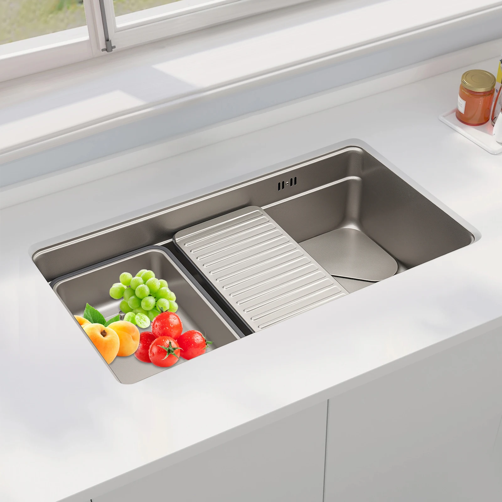 760X430mm 304 حوض مطبخ ستنلس ستيل الفضة وعاء واحد قطرة في شرفة المطبخ بالوعة أنابيب الصرف #6