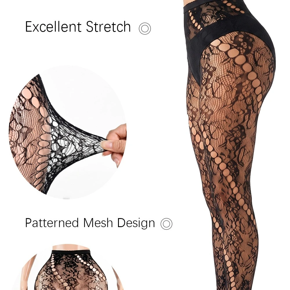 1-Pack Women's Black Vintage Floral Fishnet Tights High Elastic Soft Exquisite Mesh Pantyhose