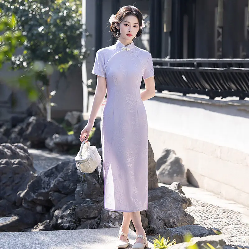 

Light Purple New Chinese Style Long Style Improved Cheongsam 2026 New Young Women High-end Retro Spring and Summer Qipao