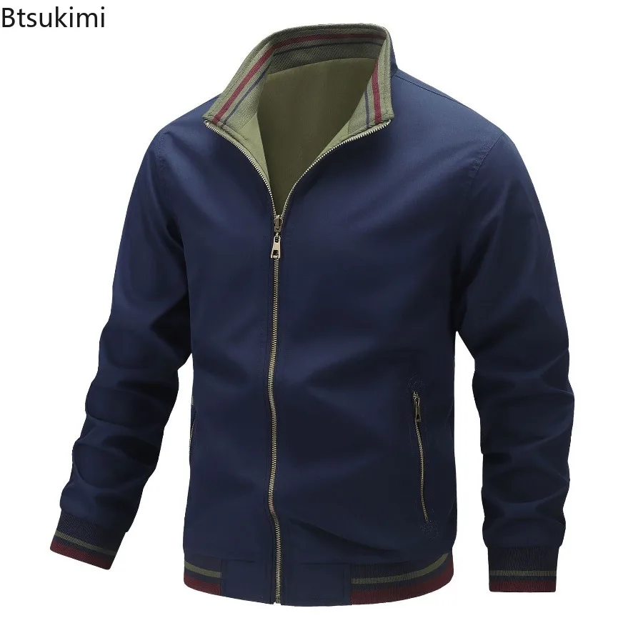 Spring Autumn Men Jackets New Double Sided Wear Stand Collar Casual Jacket Youth Trend Jacket for Men Clothing Bomber Jacket