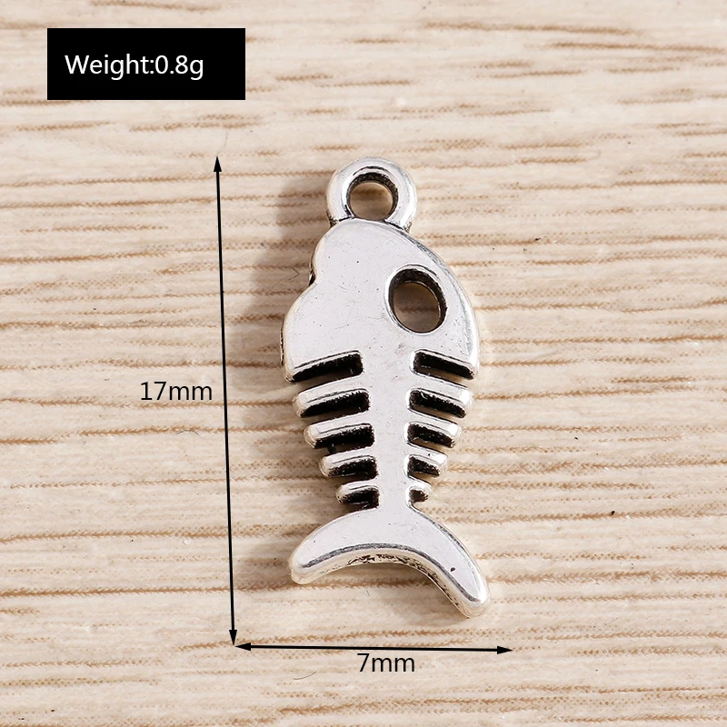 30pcs 7x17mm Cute Alloy Fish Bone Charms for Drop Earrings Pendants Necklaces DIY Handmade Bracelets Jewelry Making Accessories