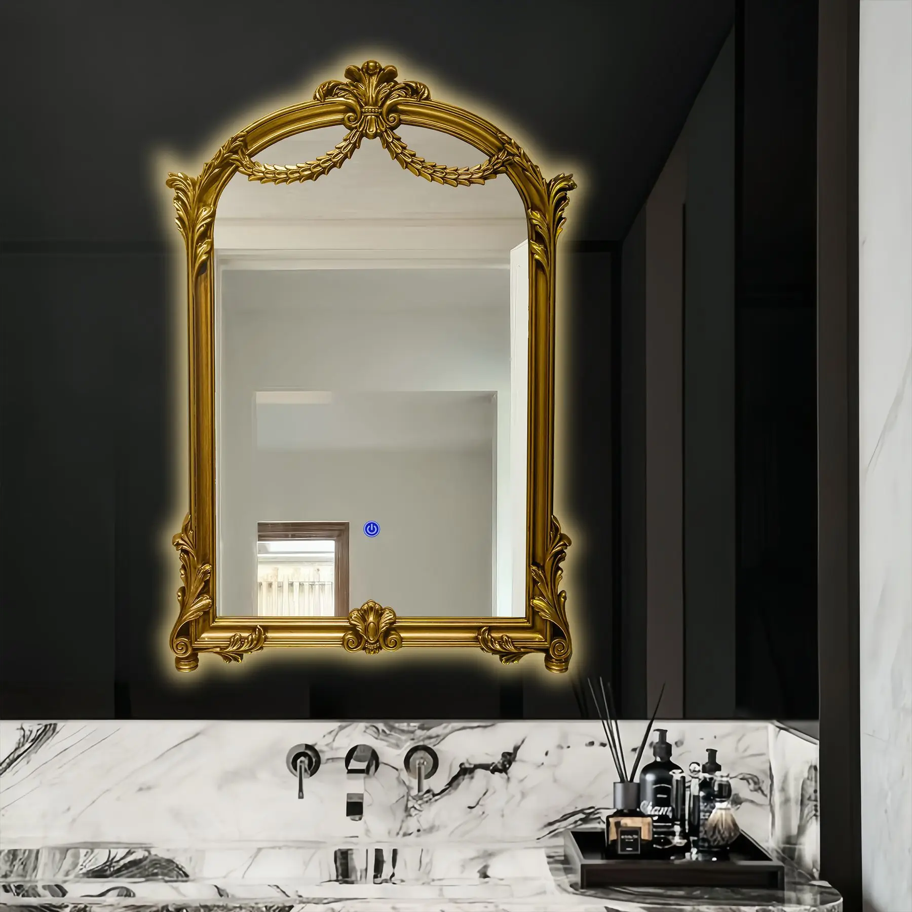 New French Vintage Bathroom Carved Art Picture Frame Decorative Mirror Dresser Makeup Mirror Bathroom Mirror