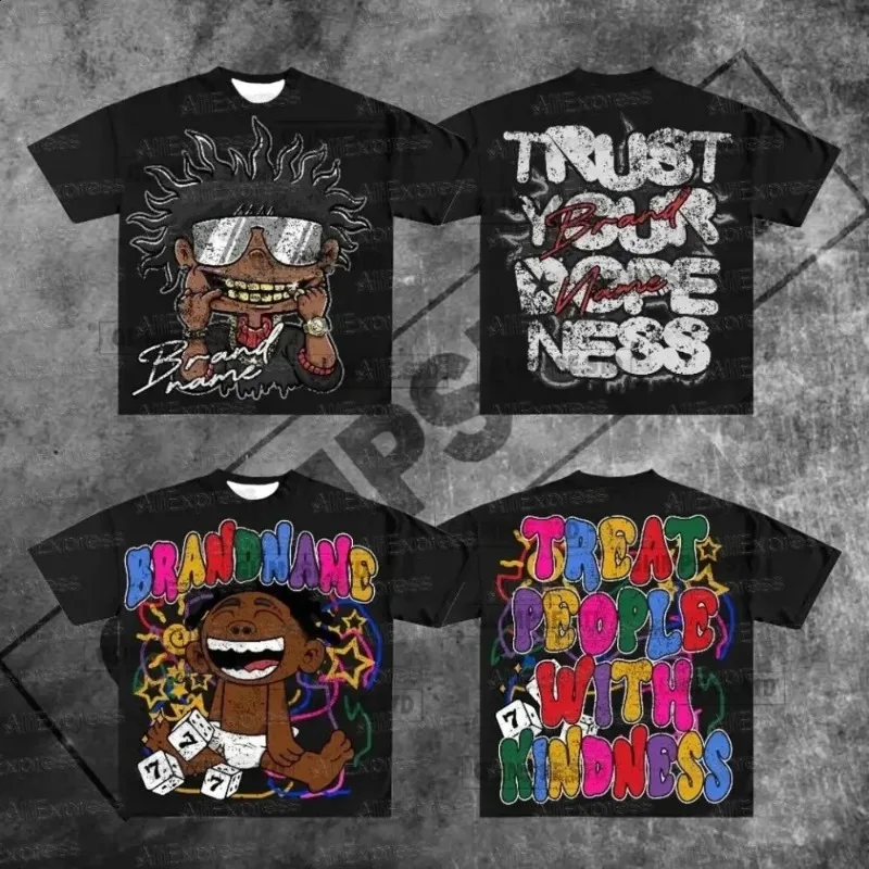 

2025 Summer European American men's and women's casual loose short-sleeved T-shirt y2k street Harajuku style round-neck top moto