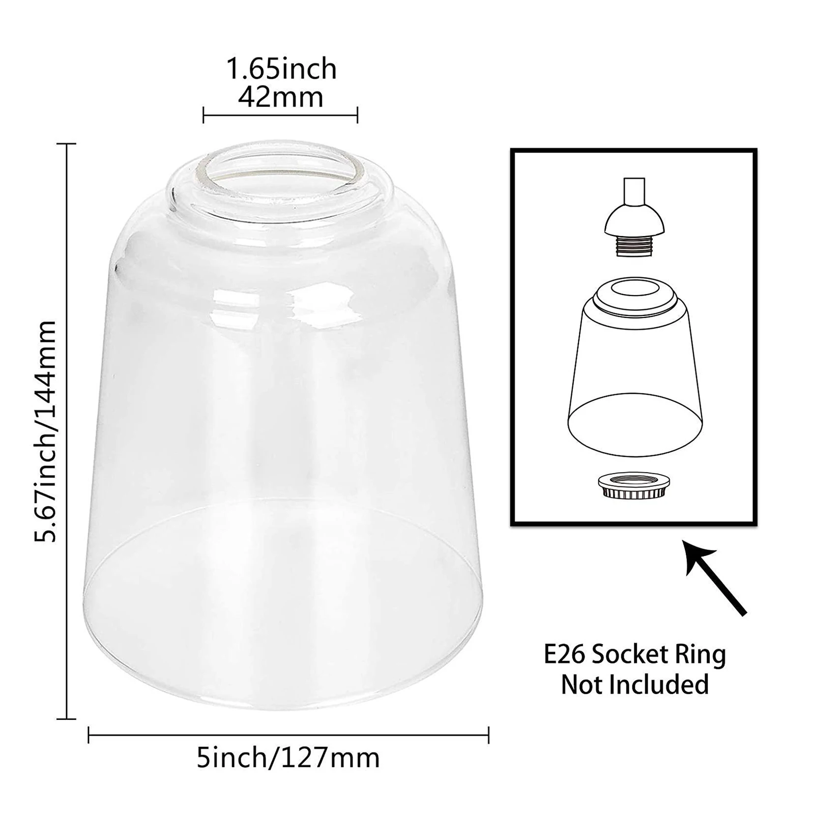 1. 65-calowy przezroczysty klosz szklany w kształcie stożka z akcesoriami do urządzeń oświetleniowych wymiana przezroczystego obudowa lampy szklanego