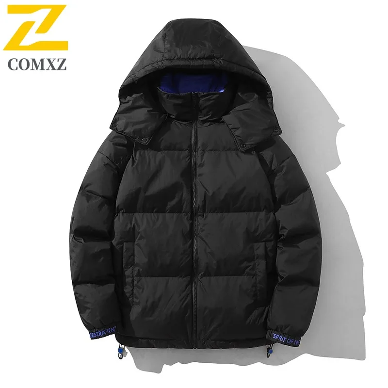 COMXZ 2025 Mens Winter Stand Collar solid color Puffer cotton-padded Jacket Thickened Youth Coat outdoor waterproof Windbreaker