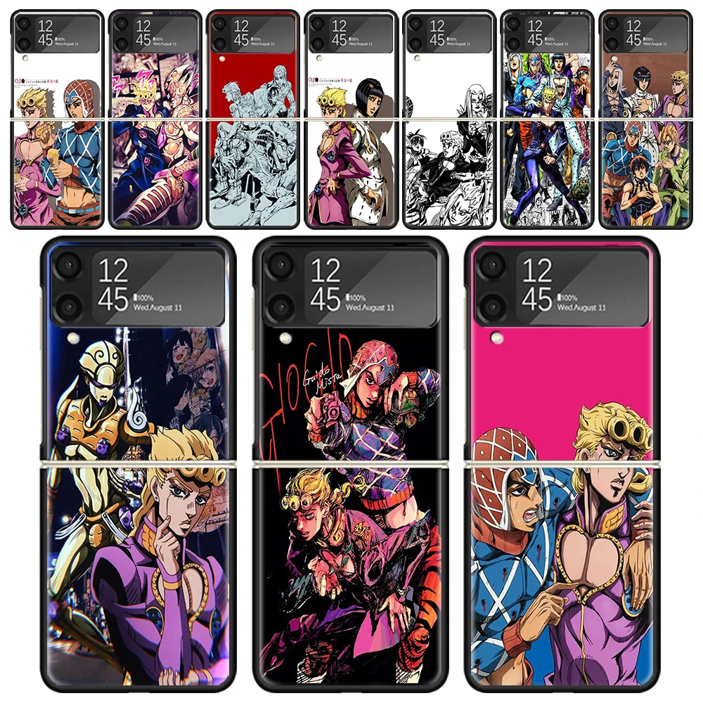 JoJo Bizarre Adventure Golden Wind For Samsung Galaxy Z Flip 6 5 4 3 5G Black Phone Case Flip6 Flip5 Flip4 Flip3 Cover Shockproo