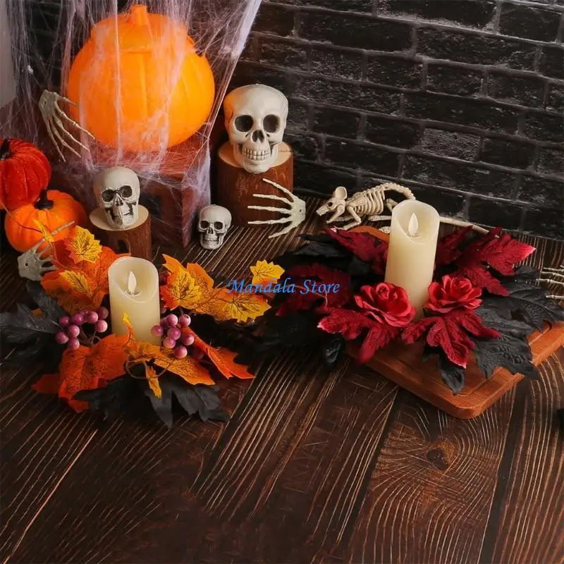 

U2JC Fall Maple Leaf Rings Wreath Set of 5Pcs Halloween Party Table Decors