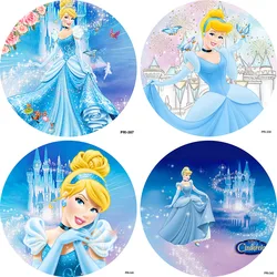 Disney Cinderella Princess Round Backdrops Blue Dress Blonde Princess Circle Background Girls Birthday Table Banner Covers