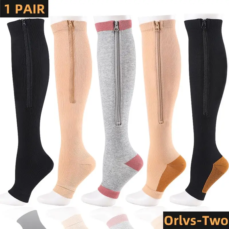 Compression Socks Men Women Knee Maternity High Zipper Socks Anti-Fatigue Stretchy Sox Outdoor Running Hiking Sports Socks YSZ01