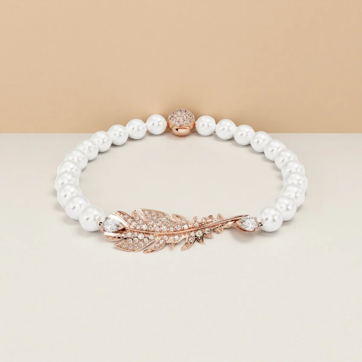 

Natural white pearl bracelet s925 rose gold feather embellishment design temperament versatile fairy style light luxury style