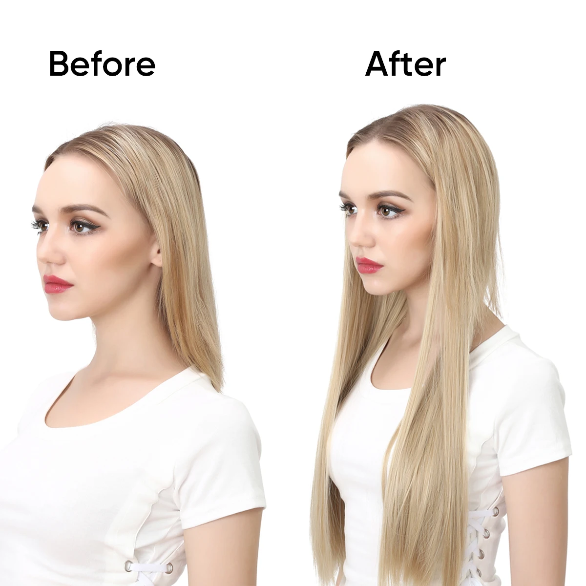 Long Premium Synthetic Straight U Part Clip in Hair Extension Clip-on Daily Use Natural Thick Fake Blonde Hairpieces For Woman