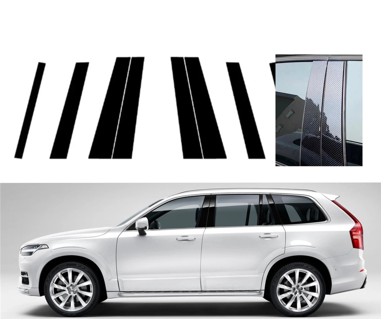 

Fit For Volvo XC90 2016 2017 2018 2019 2020 2021 2022 2023 Silver Pillar Post Glossy Black Door Trim Window Decor Sticker Cover