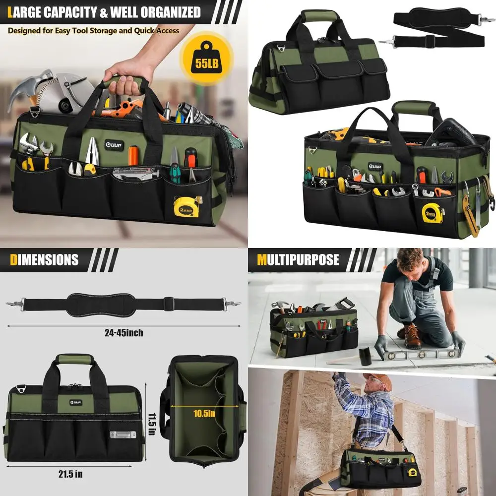 

20-Inch Heavy-Duty Tool Bag with 16 Pockets, Portable Organizer, Soft Handle, Ideal for Mechanics and Dads' Birthday Gifts