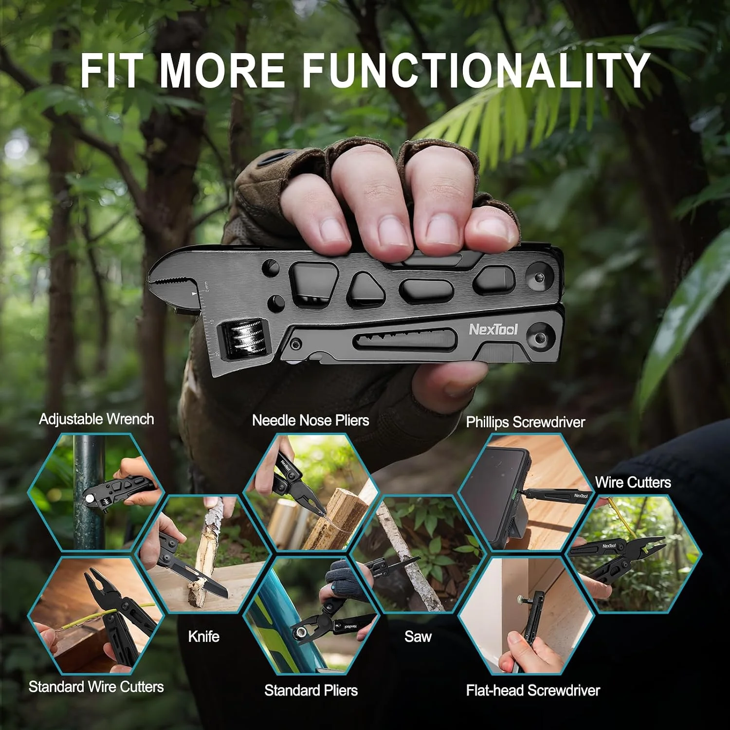 NexTool Adjustable Wrench W3 9 in 1 Multitool Pliers Wire Cutters Saw Screwdrivers Cutting Tool For Camping Emergency Kit