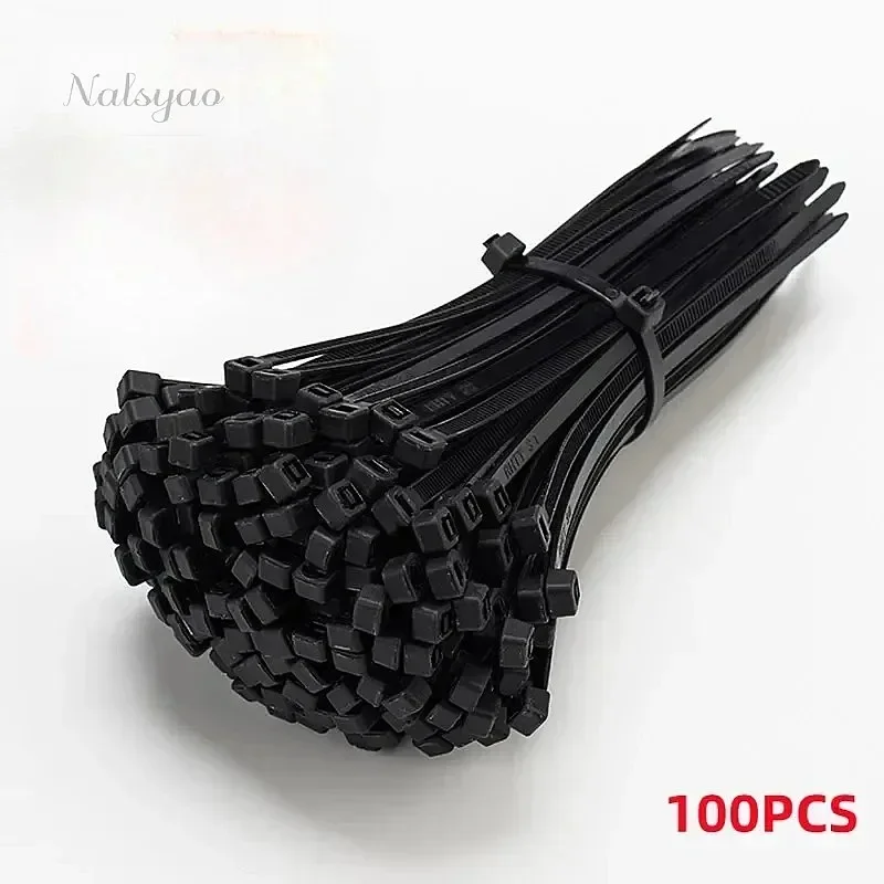Self-locking Plastic Nylon Cable Ties 100 PCS Black 5x300mm 4x200mm Zip Ties Strap Wire Management Fastening Set