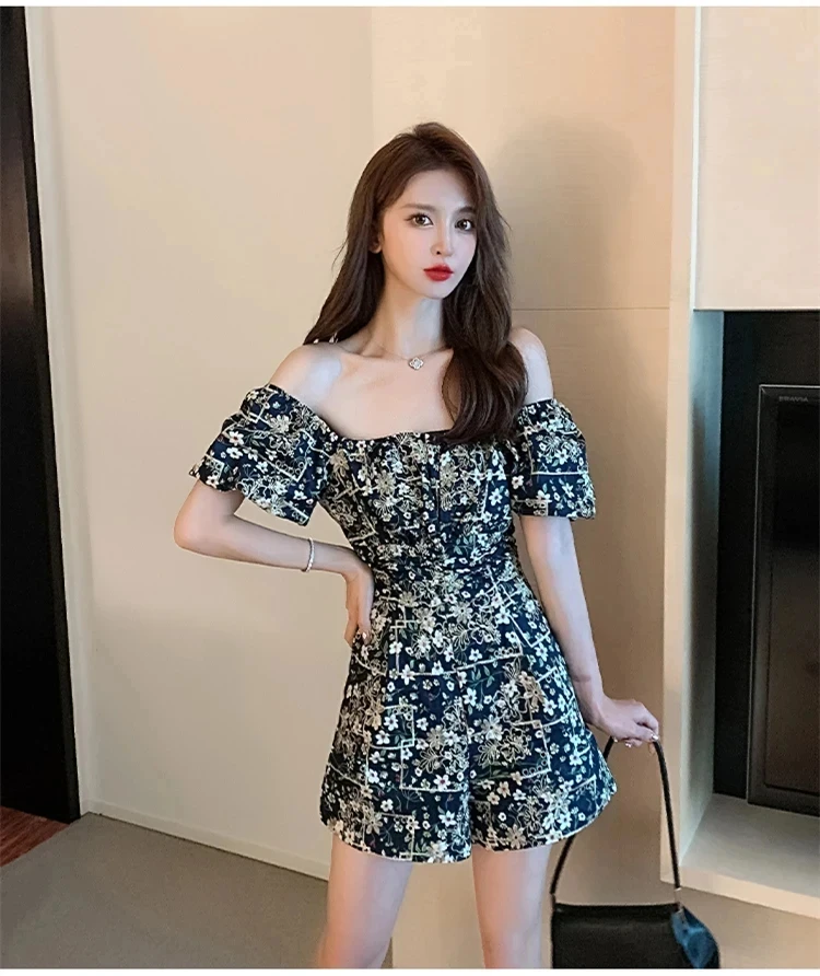 

new spring summer office lady fashion casual sexy brand young female women girls print embroidery short sleeve jumpsuits