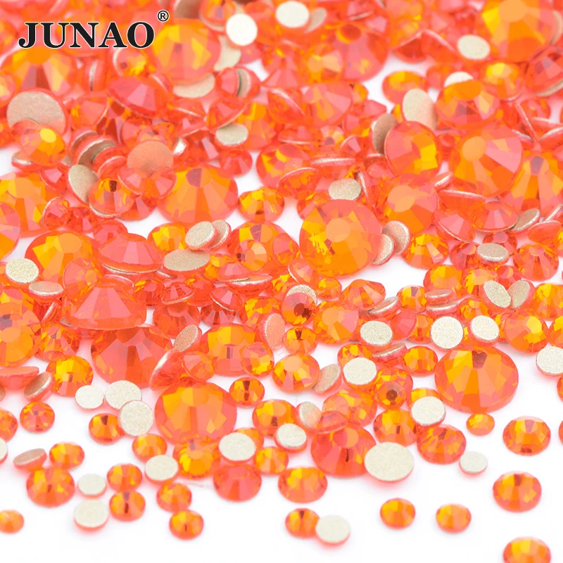 JUNAO 1400pcs Mix Size Clear Crystal Rhinestones Glass Flatback Crystals Round Nail Stones For DIY Cup and Clothes Crafts