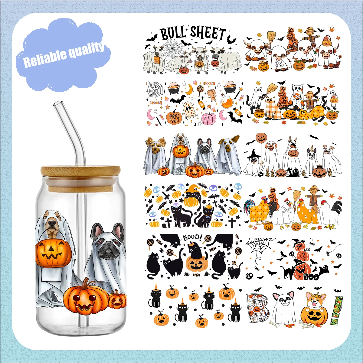 

Hallowen 16oz Libbey Wraps Ready to Ship For Waterproof and UV-Proof Cup Sleeve Sticker Can Custom Decals bulk dtf wraps Sticke