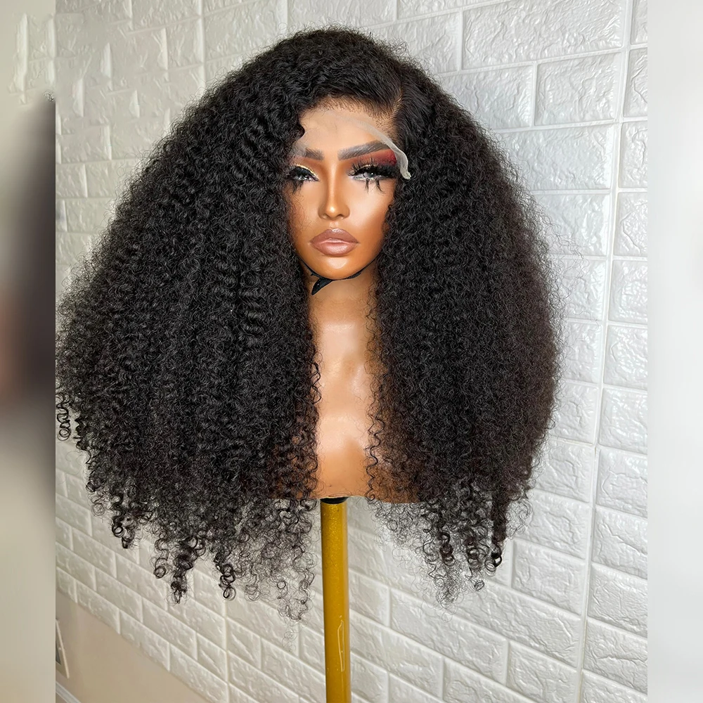 Soft 180%Density 26inch Natural Black Color Long Kinky Curly Lace Front Wigs For Women With Baby Hair Glueless Preplucked Daily