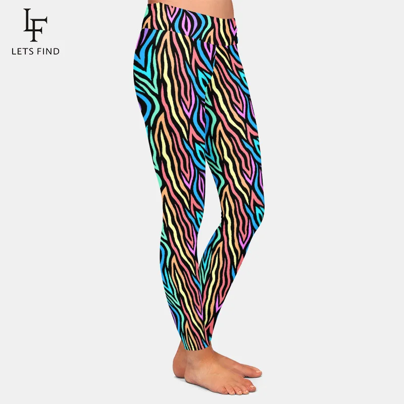 LETSFIND Fashion 3D Colorful Abstract Zebra Pattern Digital Printing  Leggings High Waist Soft Slim Fitness Leggings