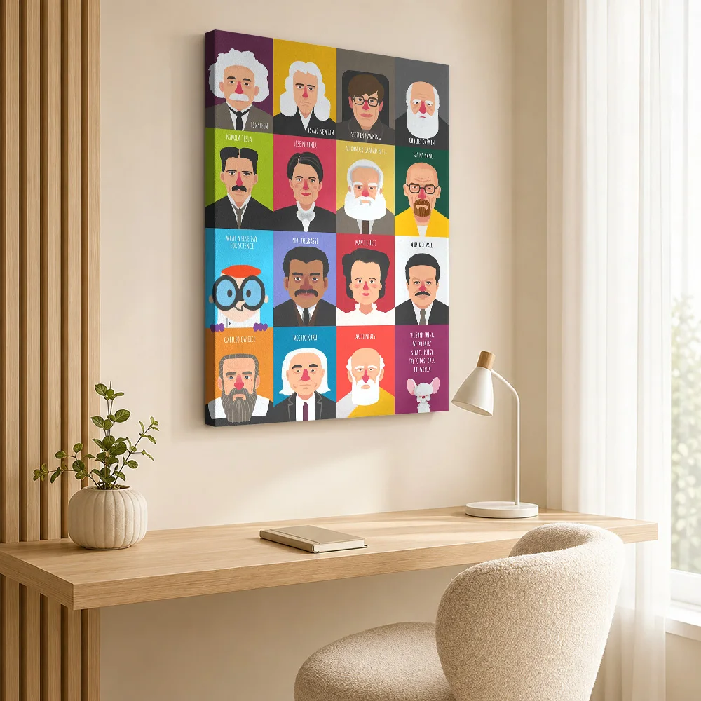 Scientist Portrait Collection Framed Canvas Print Personalized Photo Detailed Illustration Wall Art For Classroom Display Area
