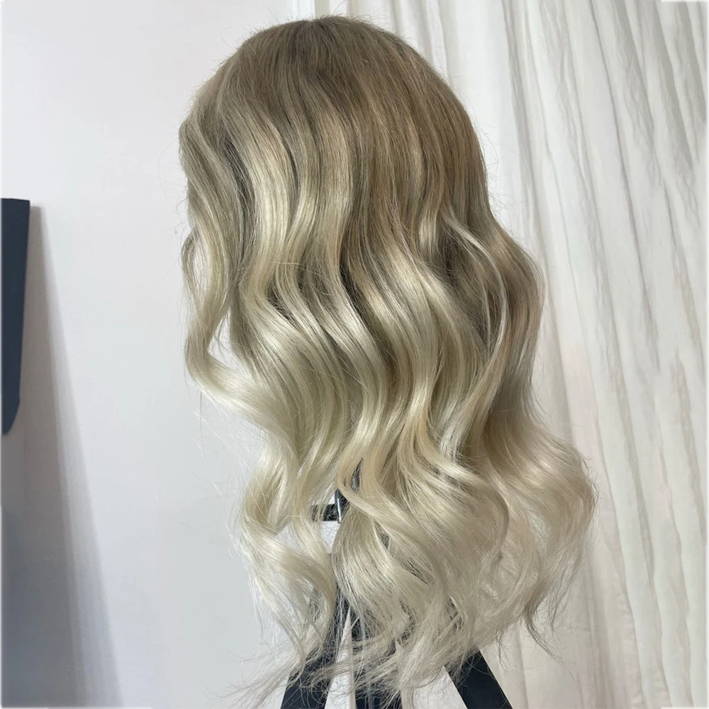 Light Ash Blonde Full Lace Wigs Balayage Highlights Loose Wave Wig 100% Virgin Human Hair 13x6 Lace Frontal Wig HD Transparent