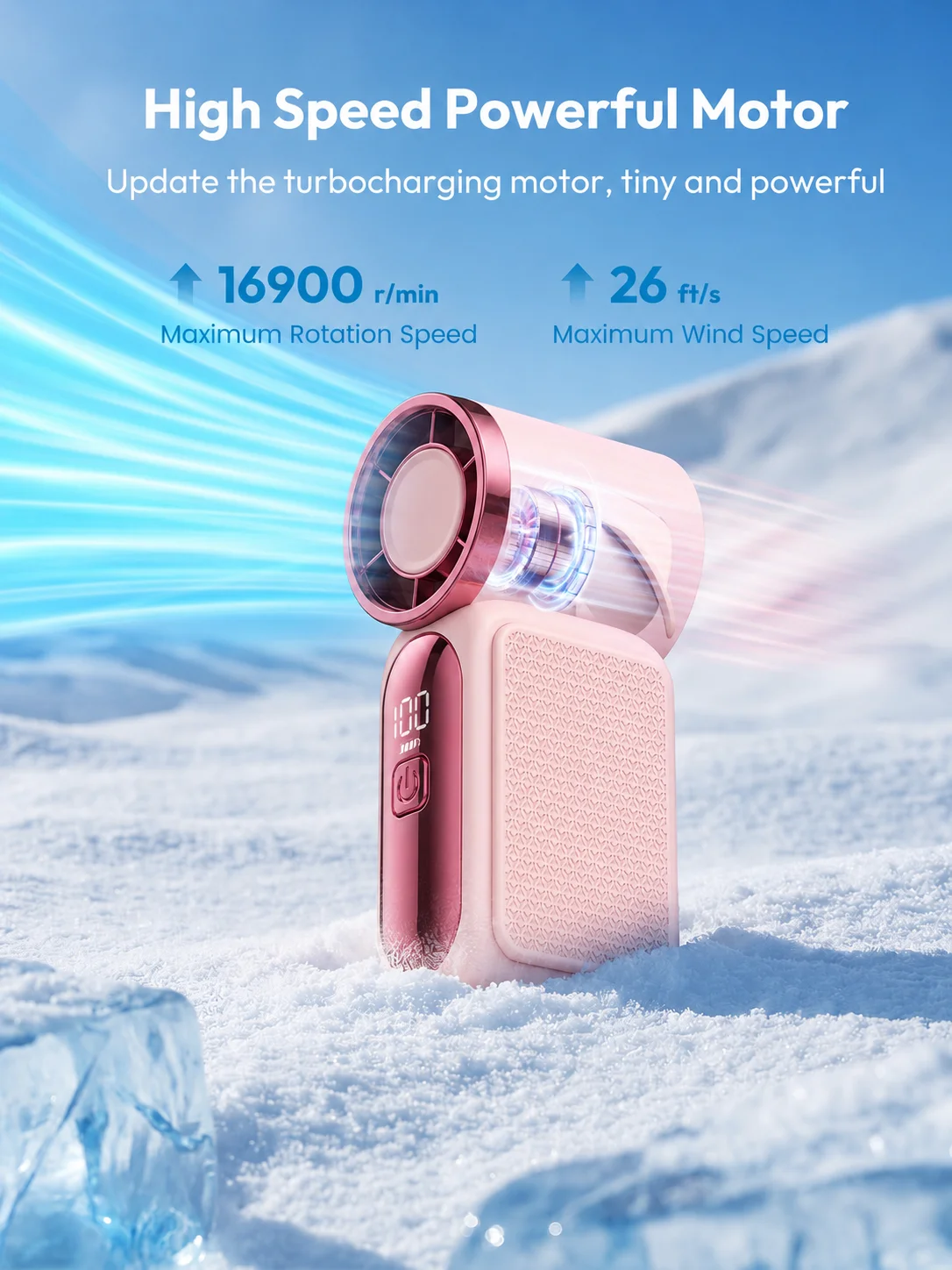 GMOX Mini Handheld Turbo Fan, 7000RPM 4-Speed USB-C Rechargeable Pocket Fan with LED Digital Display, Lightweight Quiet Portable Personal Fan for Travel, Camping, Outdoor, Office & Makeup