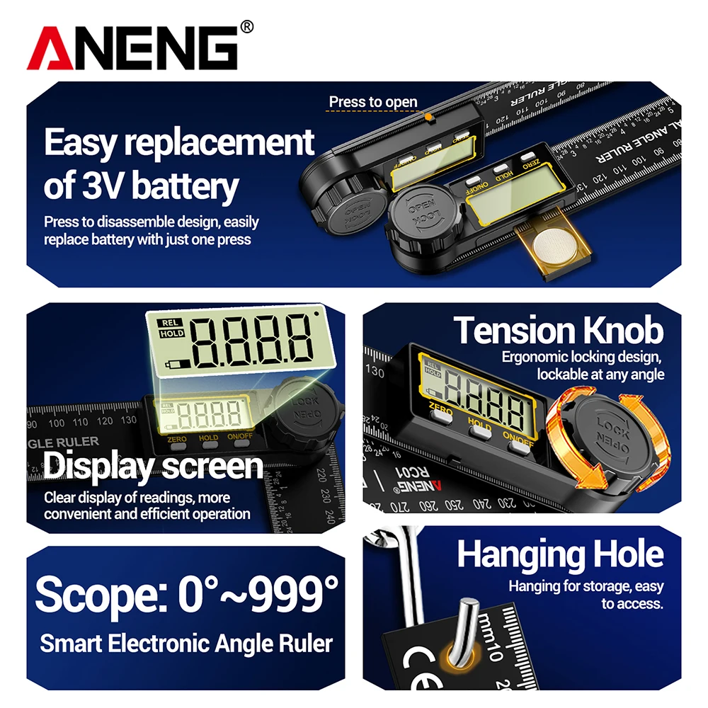 ANENG Hochpräzisions-360 ° Digitaler LCD-Winkelmesser, Winkelfinder, Holzbearbeitungswerkzeuge für Rauminspektion und -messung – Detail 16
