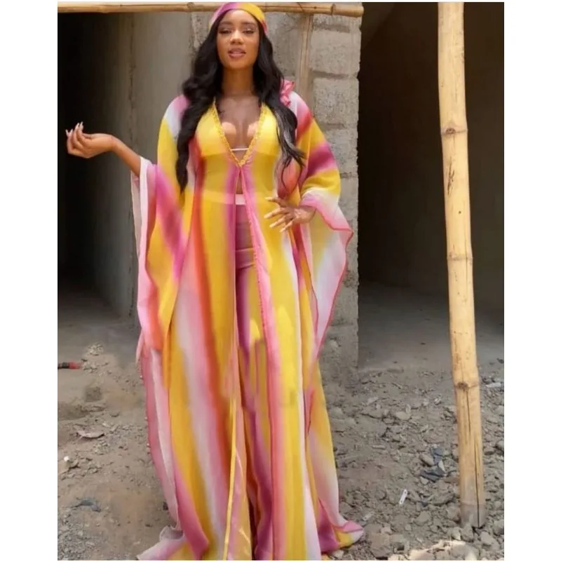 

Customized Two Piece Set Dashiki Summer African Clothes For Women 2025 Fashion Long Dress Sets Pants Suits Outfits Party Dresses