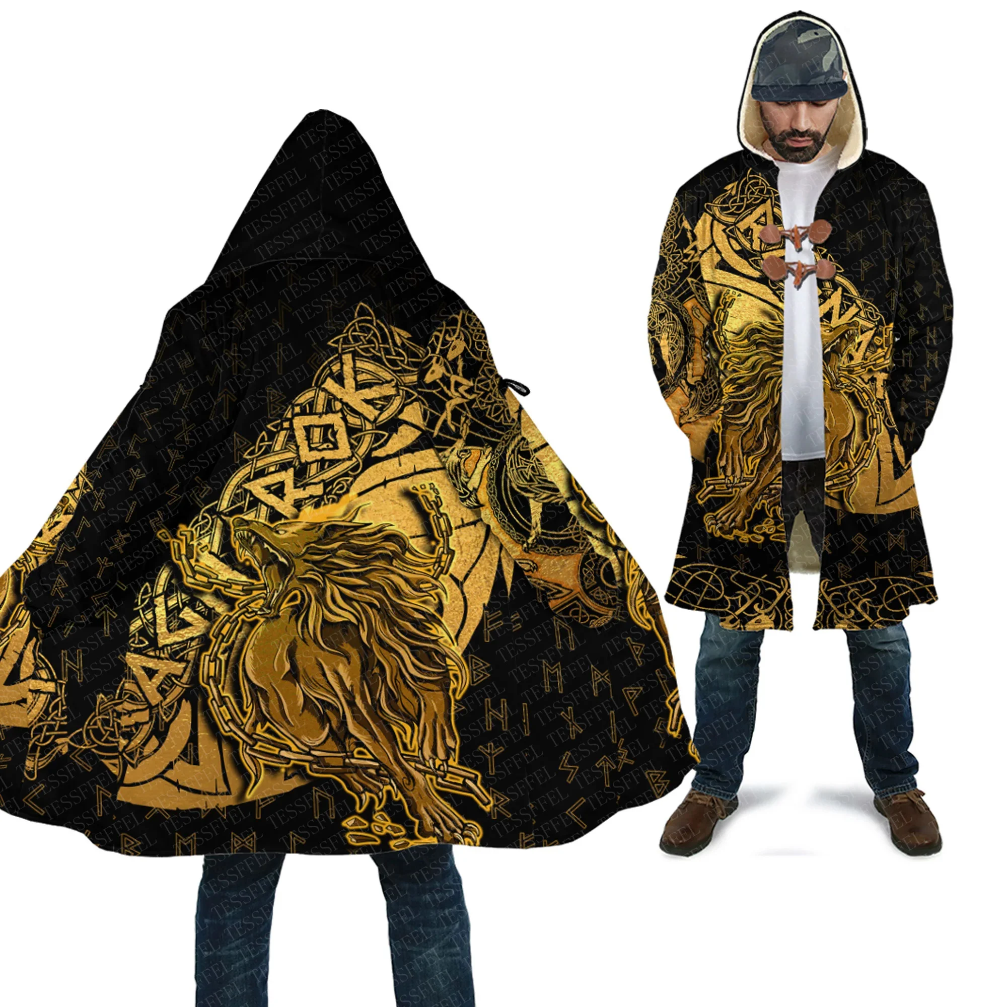 

Cosplay Fenrir Norse Mythology Odin God Wolf Tattoo Retro Vintage Harajuku 3D Print Winter Overcoat Cloak Hoody Causal Cape X3