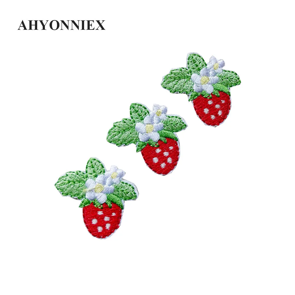 AHYONNIEX 5PCS Embroidered Cute Strawberry Patches Clothes Bags DIY Applique Embroidery Parches Iron On Patch for DIY