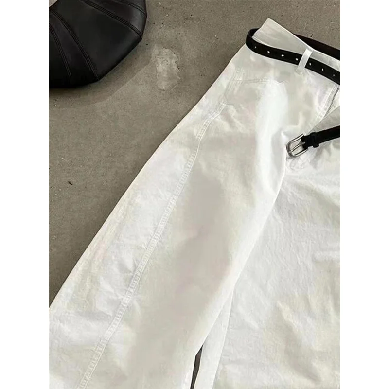 Consigliato Pantaloni da lavoro larghi dritti drappeggiati a vita alta da donna di piccole dimensioni bianchi estivi sottili Pantaloni casual