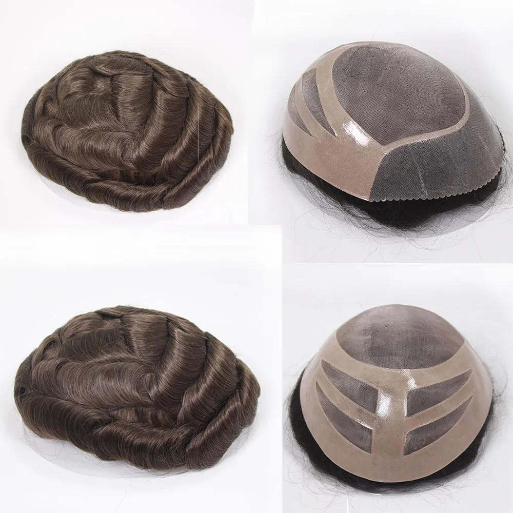 

Прочные волосы, мужской парик, замена системы человеческих волос для мужчин, парики, тонкие моно волосы, шиньон, коричневый 4 # 10X8 дюймов