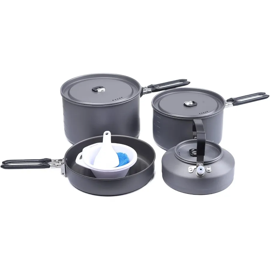 

Fire-Maple Feast 4 Piece Camping Cookware Kit with Pots Kettle Saucepans and Spatula Designed for Outdoor Adventures Including