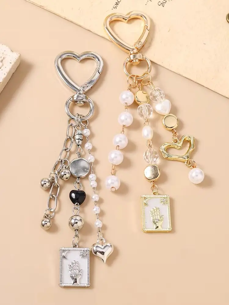 Aihua Y2K Perlen Sonne Mond Hamsa Hand Schlüsselanhänger für Frauen Mädchen Ins Herz Schlüsselring Handtaschenanhänger DIY Handgemachter Schlüsselanhänger Geschenke – Detail 2