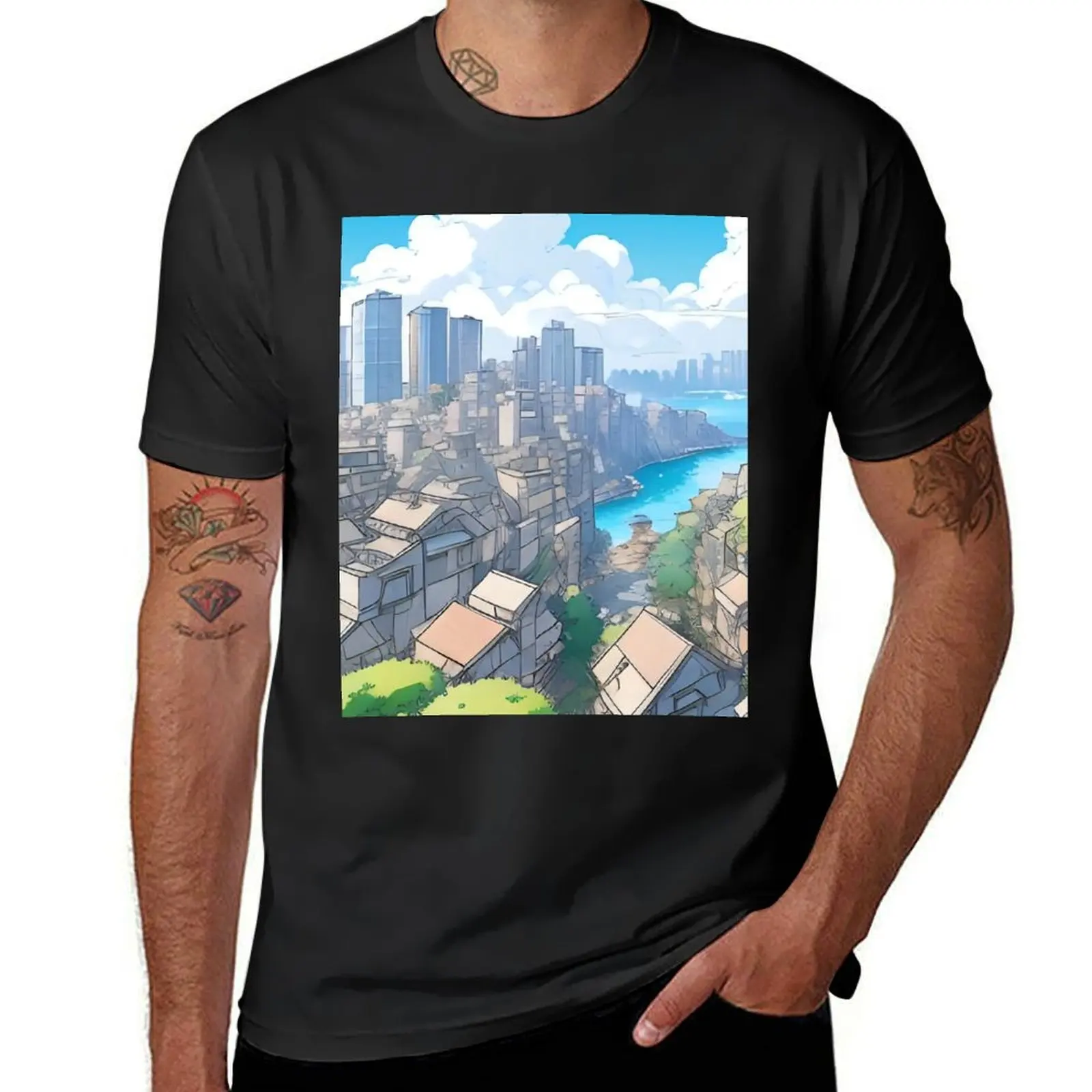 Urban Landscape: Harmony of Nature and Architecture T-Shirt plus sizes customizeds Men's cotton t-shirt