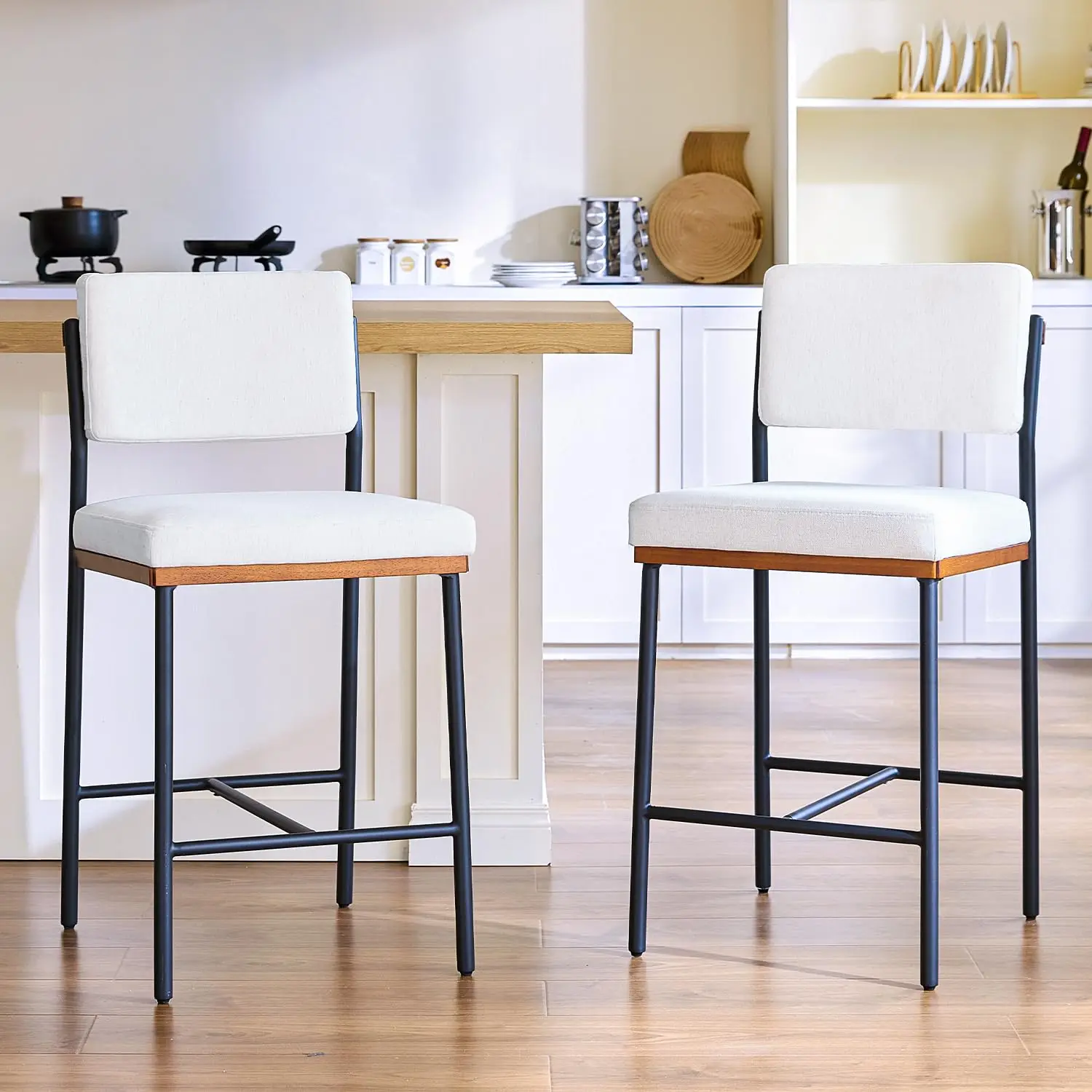 Linen Fabric Bar Stools Set of 2,26 Inch Modern Counter Height Bar Stools for Kitchen Island,Counter Stools, Customized