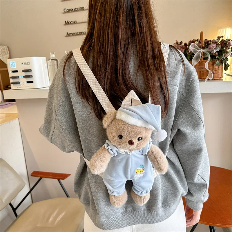 Kawaii New Goodnight Bear Plush Stuffed Doll Shoulder Bag Cute Girls Sweet Plush Animal Backpack Coin Purse Best Birthday Gifts