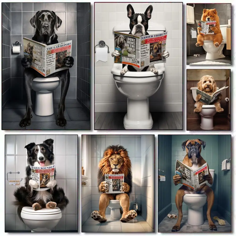 Poster mit Katzen und Hunden, Tier auf der Toilette, Weihnachtsgeschenke, Dekoration, entworfen für Zuhause, Restaurant, Büro, Weltraum, Wandkunst
