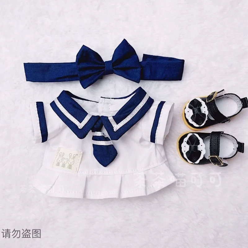 20cm baby clothes, student dress set, navy pleated skirt, hairband, cute sailor suit, 20cm cotton doll