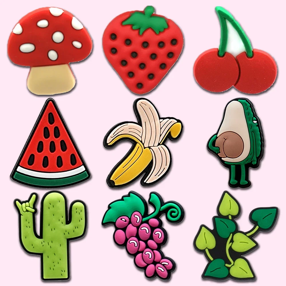 1/9pcs Cute Fruit Shoe Charms for Girls Avocado Cactus Banana Shoe Decoration Watermelon Grapes Mushroom Pin Clog Jeans