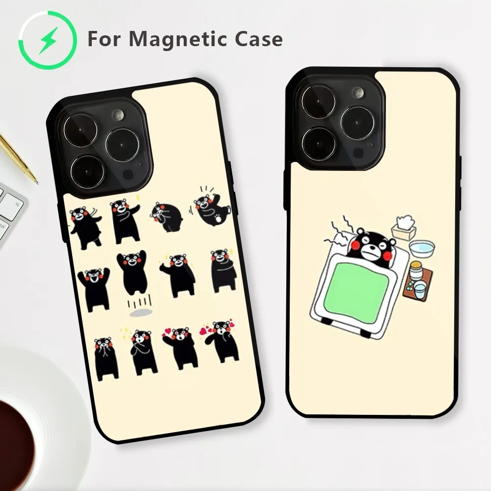 Cute Kumamon Phone Case For iPhone 15 14 13 12 Mini Pro Max Plus Magnetic Attraction Shell