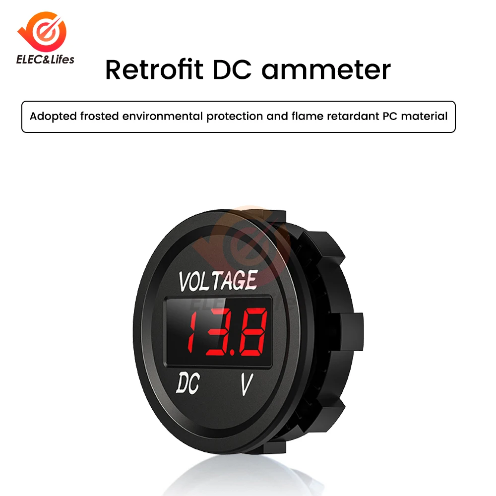 Mini Round Waterproof Waterwheel Ship Motorcycle DC 5-48V LED Panel Digital Voltmeter Tester Display Voltmeter 12V 24V 36V