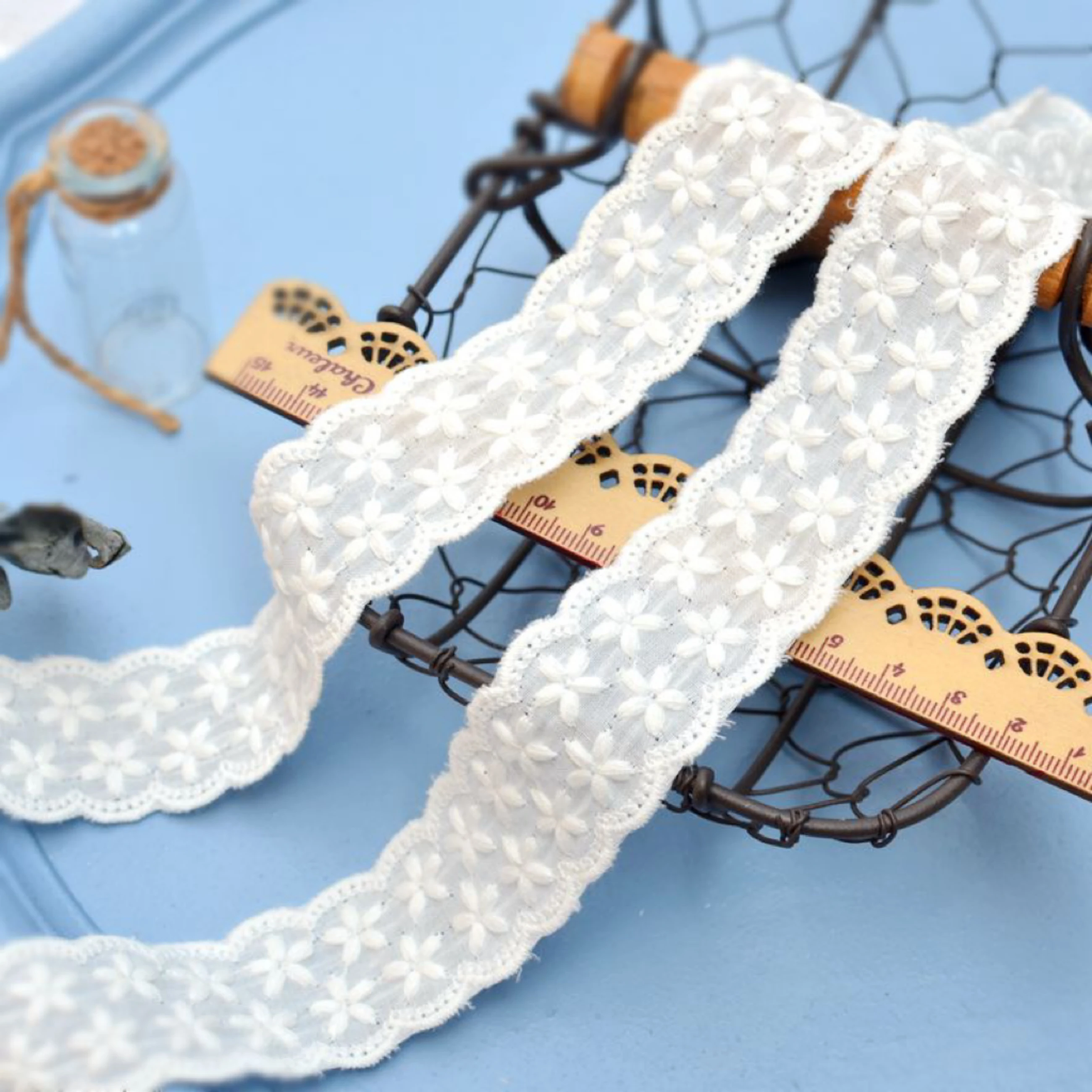 3yards White Cotton Lace Ribbon For Apparel Sewing Fabric Colorful Trim Cotton Crocheted Lace Fabric Ribbon Handmade Accessories