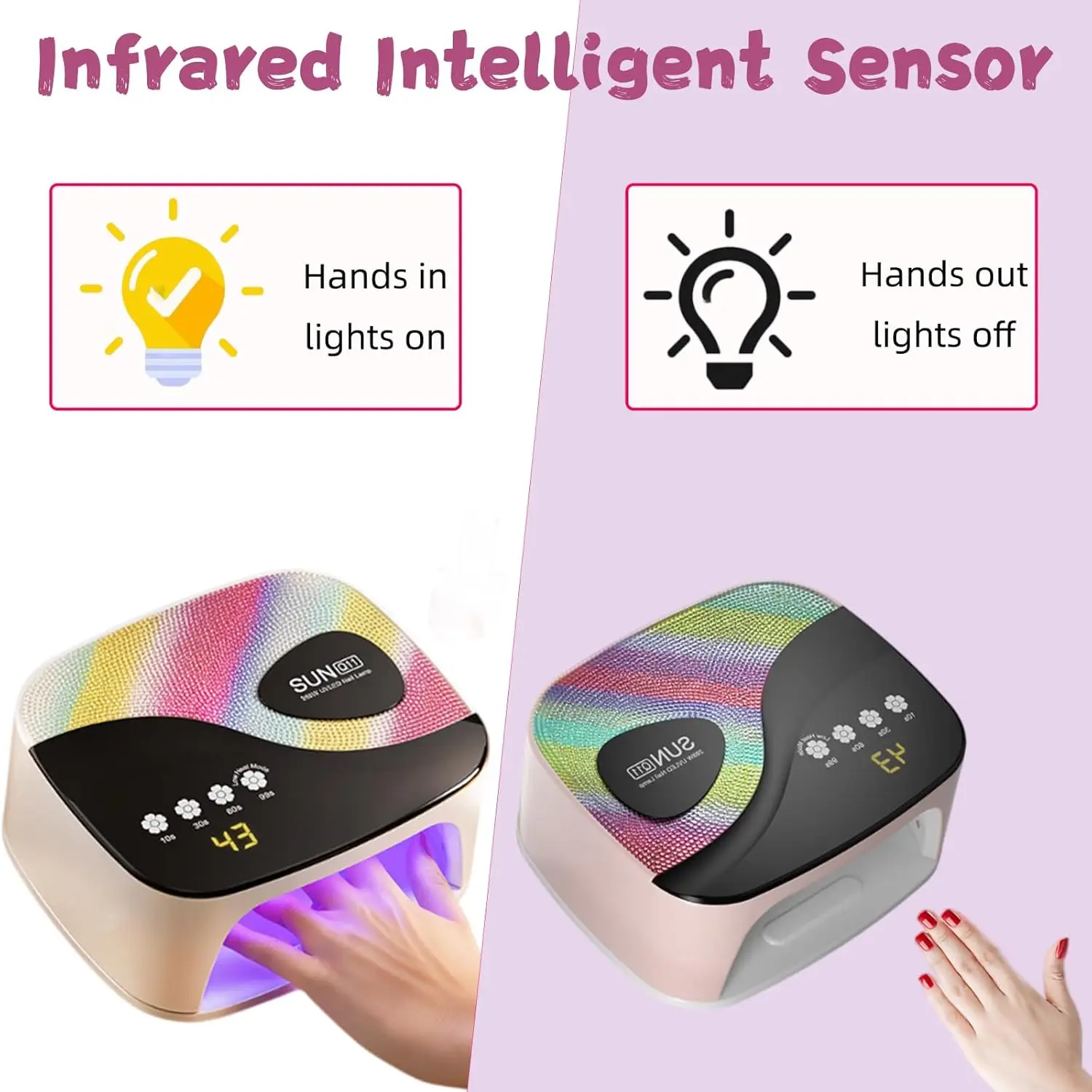 مصباح أظافر بالأشعة فوق البنفسجية مع 45 خرزة، 4 مؤقت، مستشعر تلقائي LED لأظافر الجل