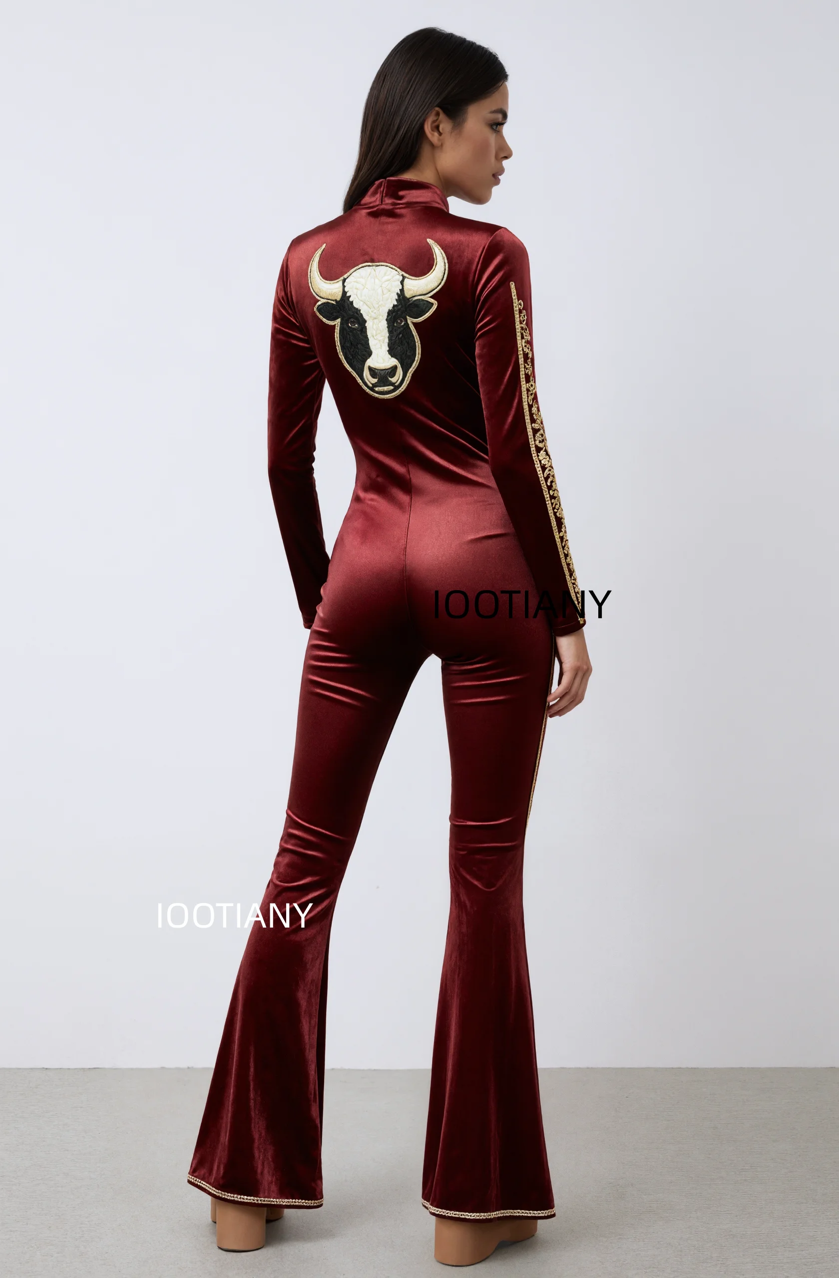 Damen Retro Skinny Flared Bell Bottom Jumpsuit, königlicher Bühnen-Performance-Bodysuit, Leoparden-Club-Cosplay-Show-Outfit – Detail 16