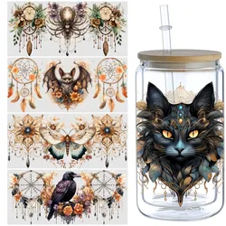 5 Sheets Boho Horror UV DTF Cup Stickers 16 oz, DTF Friction Transfer Stickers, Waterproof Dream Catcher Stickers for DIY