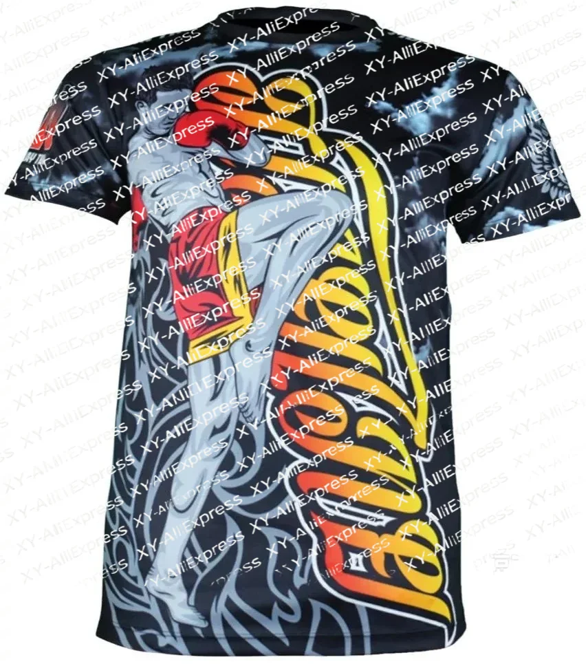 Men's Muay Thai Quick-dry T-shirt, High-flying Kick Graphic Combat Top, Perfect for Kickboxing, Martial Arts Workouts Streetwear