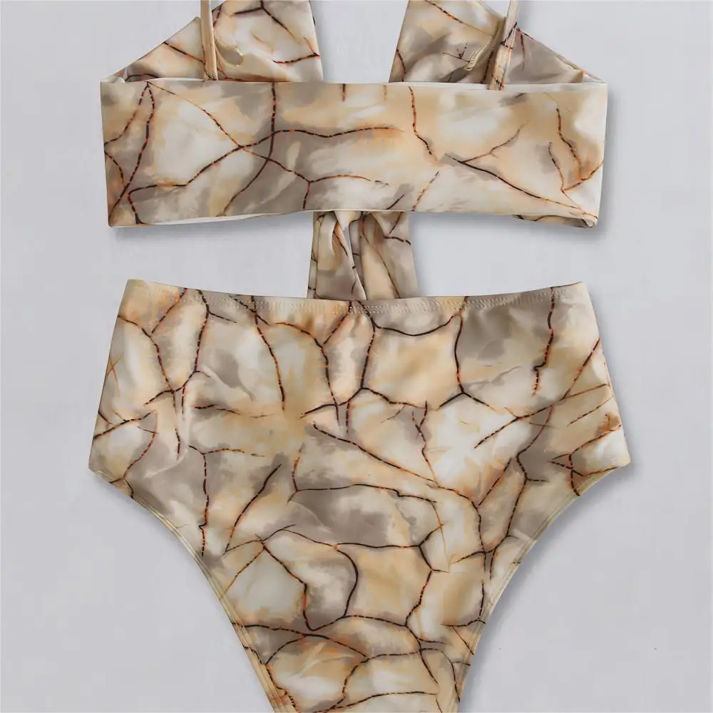 Printed Strappy Swimsuit Set Halter Split Swimsuit Sexy V-Neck Swimsuit Two Piece Beach Swimwear Swimming Pants New Summer Sexy