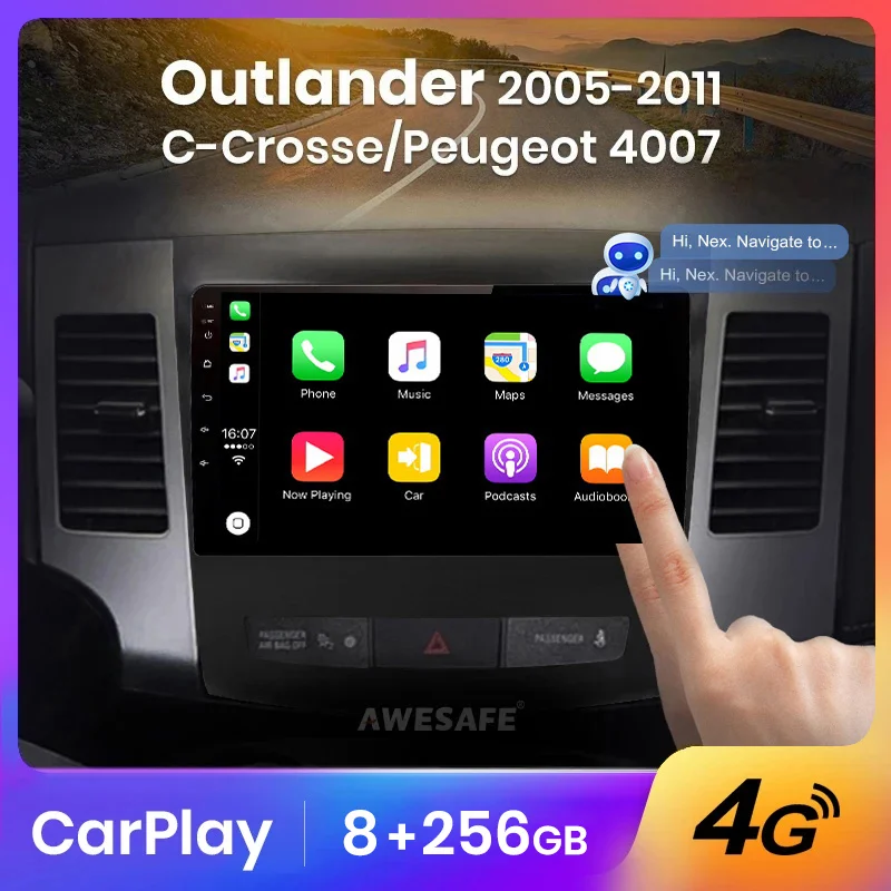 AWESAFE Wireless CarPlay Android Auto Radio for Mitsubishi Outlander 2 2005 2006-2012 Car Multimedia Player GPS 2din autoradio